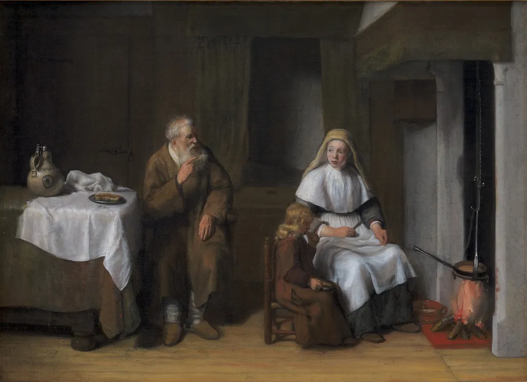 The Prophet Elijah with the Widow of Zarephath and her Son, by Abraham van Dijck, oil, 1661