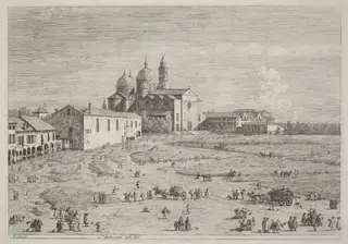 S. Giustina in pra della Vale, by Canaletto, ink, 1740