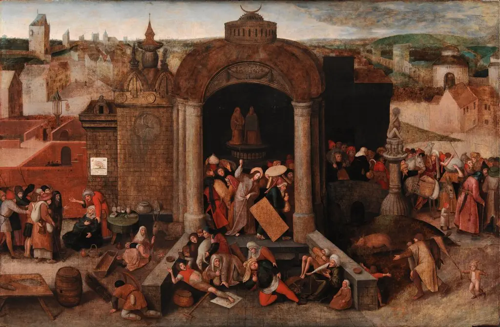 Christ Driving the Traders from the Temple, by Pieter Brueghel the Elder, oil, 1557