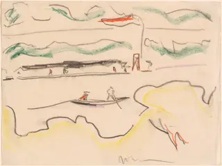 Elbe Landscape Near Dresden, by Ernst Ludwig Kirchner, graphite, 1909