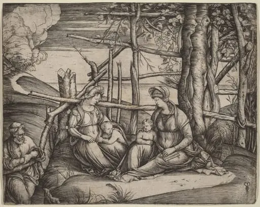 Holy Family with Saint Elizabeth and the Infant Saint John the Baptist, by Jacopo de' Barbari, ink, 1500