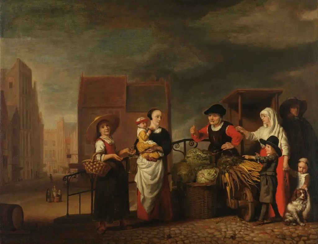 Vegetable market, by Nicolaes Maes, oil, 1660