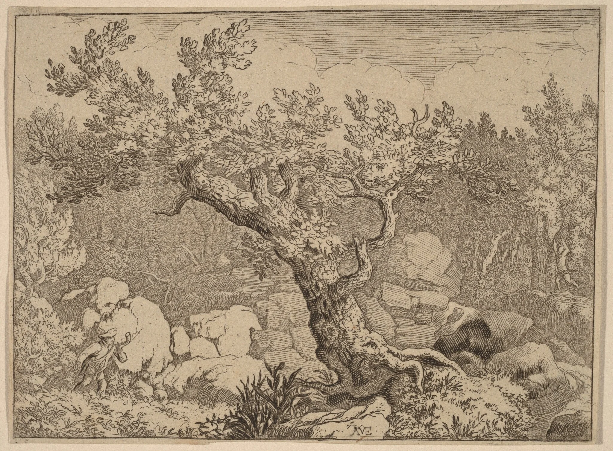 Sportsman near a Large Tree, detail