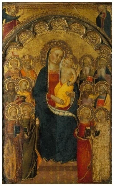 A Virgem e o Menino, Santos e Episódios do Calvário e da Anunciação, detail