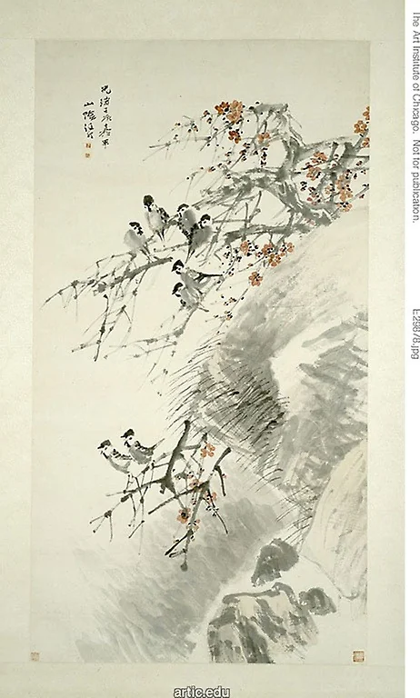 Birds on Red Plum, detail