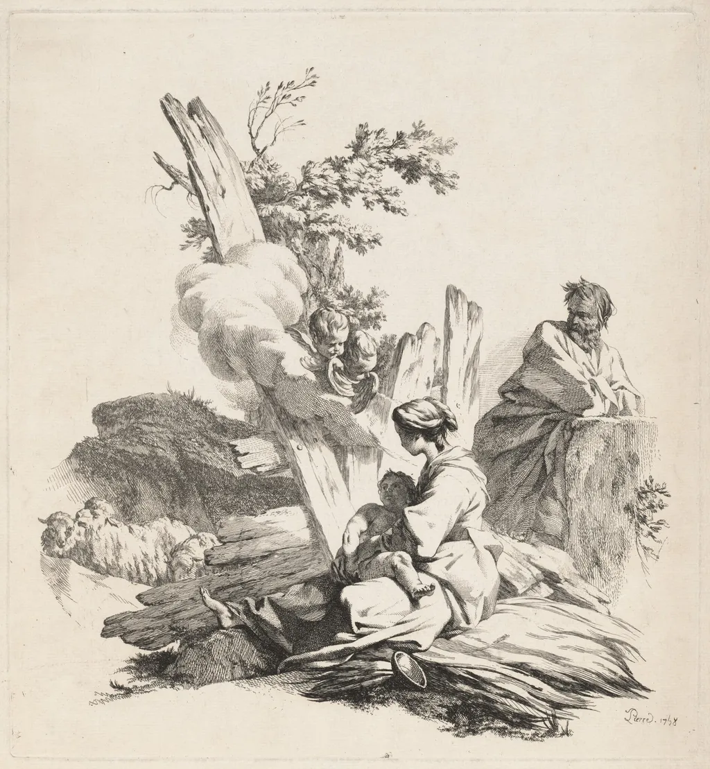 Rest on the Flight into Egypt, by Jean-Baptiste-Marie Pierre, ink, 1759