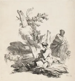 Rest on the Flight into Egypt, by Jean-Baptiste-Marie Pierre, ink, 1759