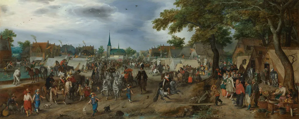 Prince Maurice and Frederick Henry at the Valkenburg Horse Fair, by Adriaen van de Venne, oil, 1618
