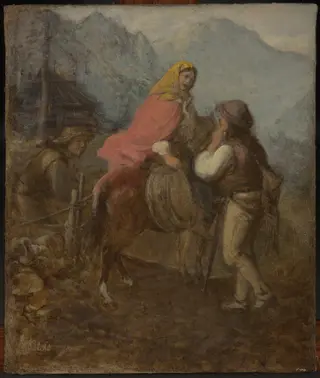 A Highlander Woman on Horseback, by Aleksander Kotsis, oil, 1866