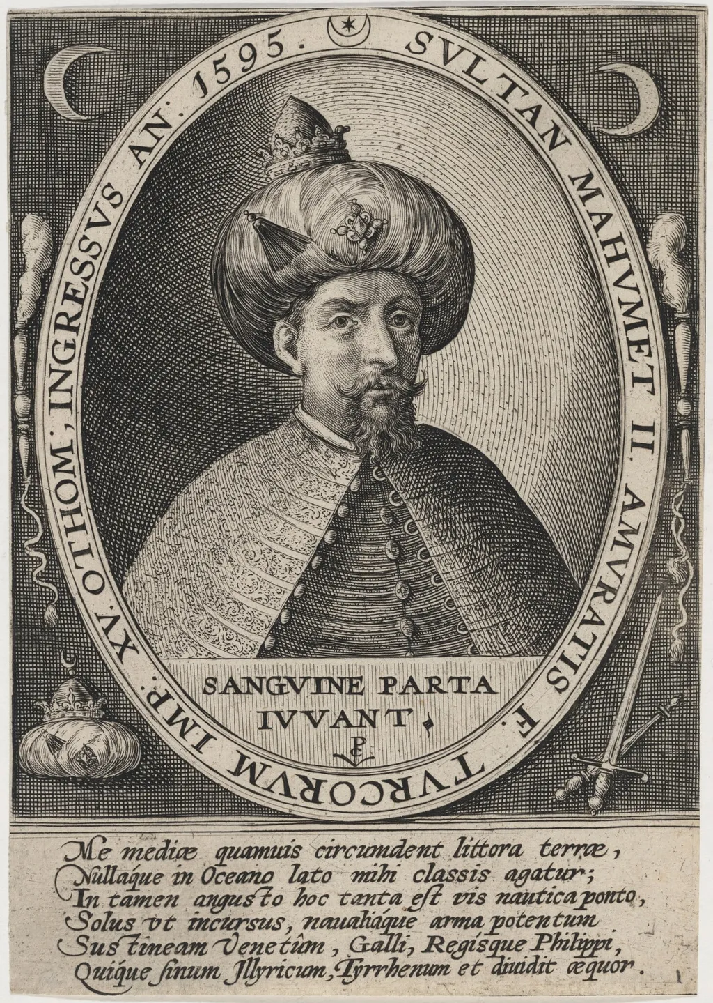 Mehmed II, Sultan of Turkey, by Crispijn van de Passe I, ink, 1595