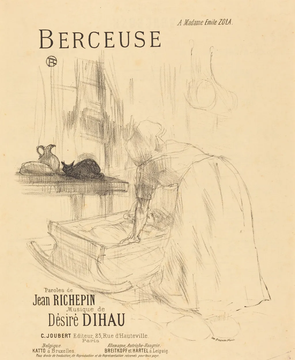 La Berceuse, by Henri de Toulouse-Lautrec, ink, 1896