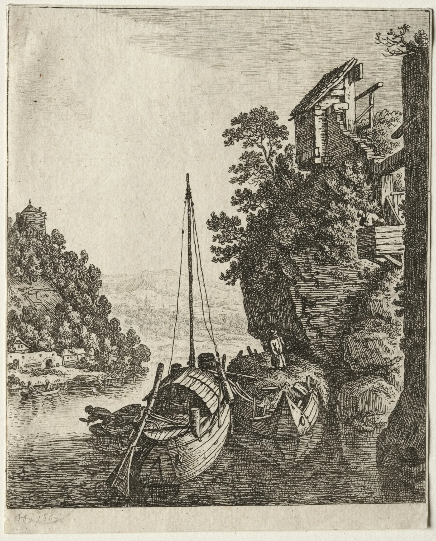 Two Boats moored under a rock, detail