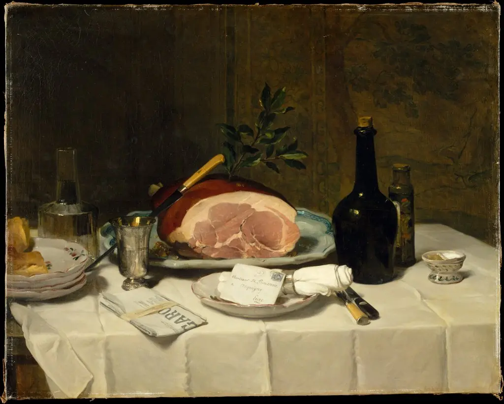 Still Life with Ham, by Philippe Rousseau, oil, 1870