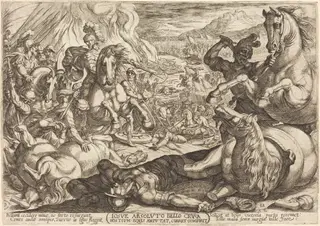 Joshua has the Chariots Burned and Cuts the Legs off His Enemies, by Antonio Tempesta, ink, 1613