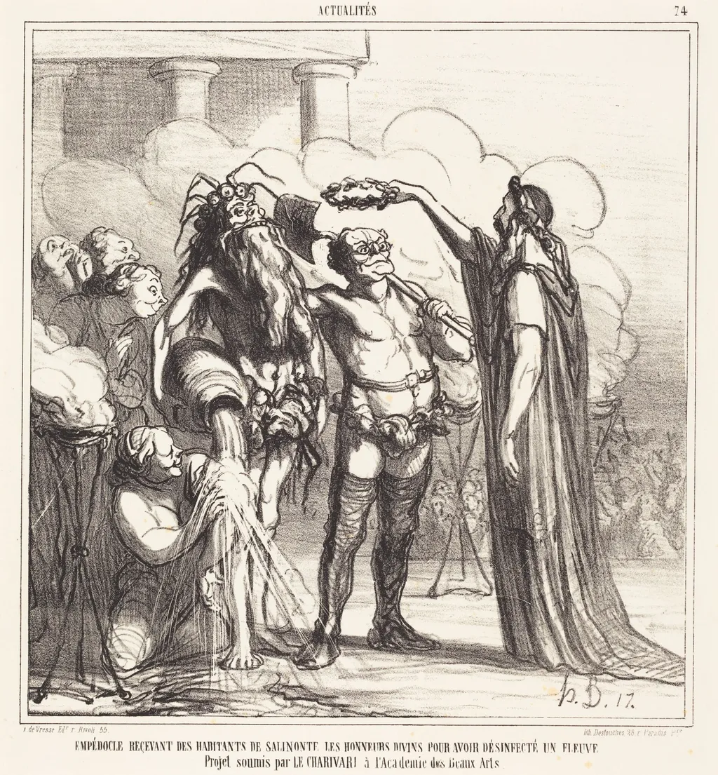 Empedocle recevant... les honneurs divins..., by Honoré Daumier, ink, 1866