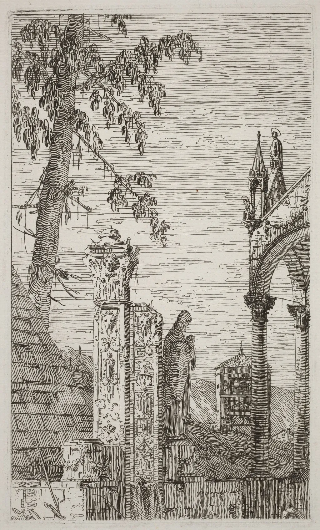 The Bishop's Tomb [center], by Canaletto, ink, 1740