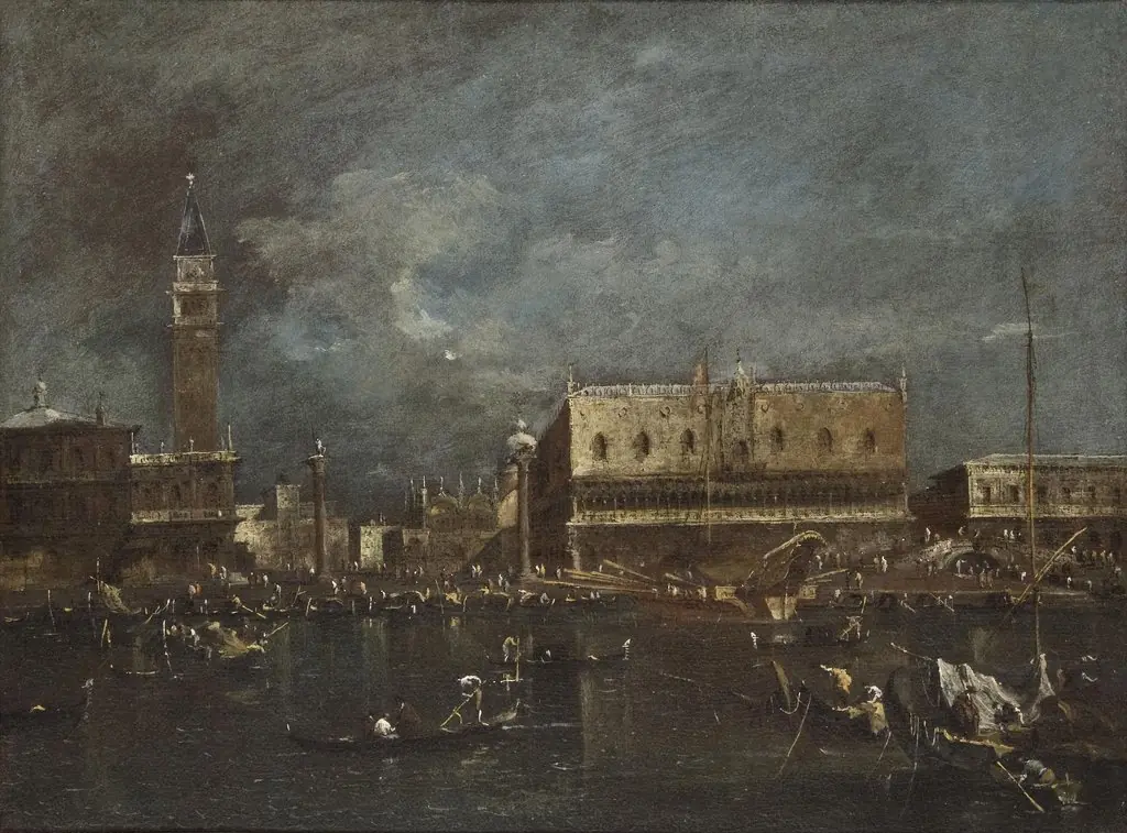 Doge's Palace and Libreria from the Laguna, by Francesco Guardi, oil, 1762