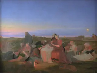 Midsummer's Eve. Sick People Asleep upon the Grave of St. Helena at Tisvilde, by Jørgen Sonne, oil, 1847