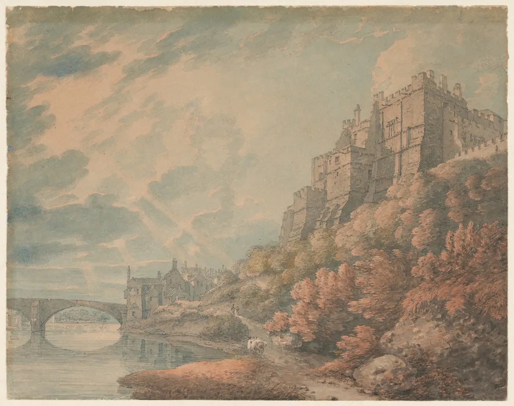 Durham Castle and Framwellgate Bridge from the Banks of the River Wear, by Thomas Hearne, watercolor, 1778