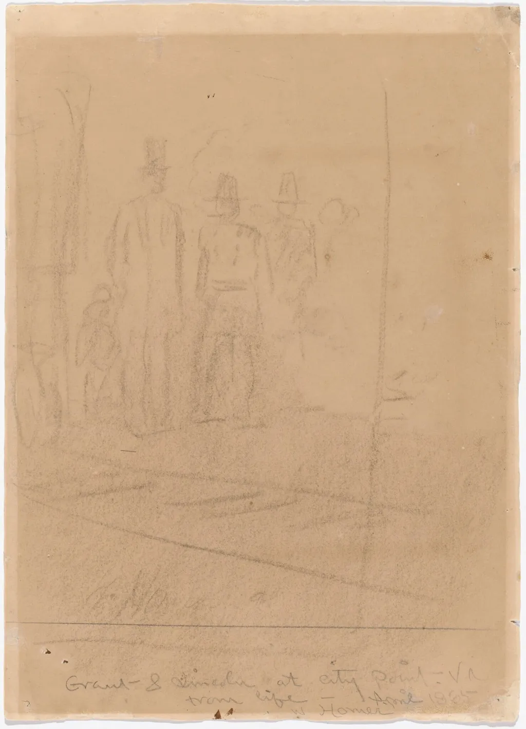 Grant and Lincoln at City Point, Virginia [recto], by Winslow Homer, charcoal, 1865