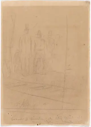 Grant and Lincoln at City Point, Virginia [recto], by Winslow Homer, charcoal, 1865
