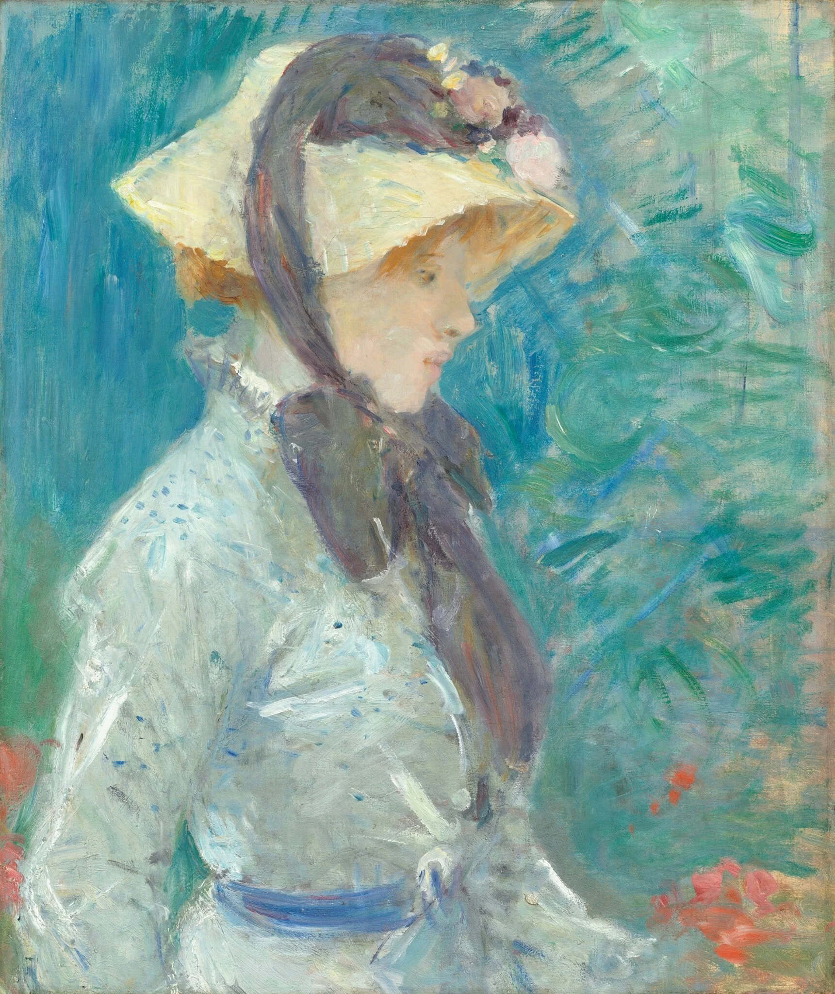 Young Woman with a Straw Hat, detail