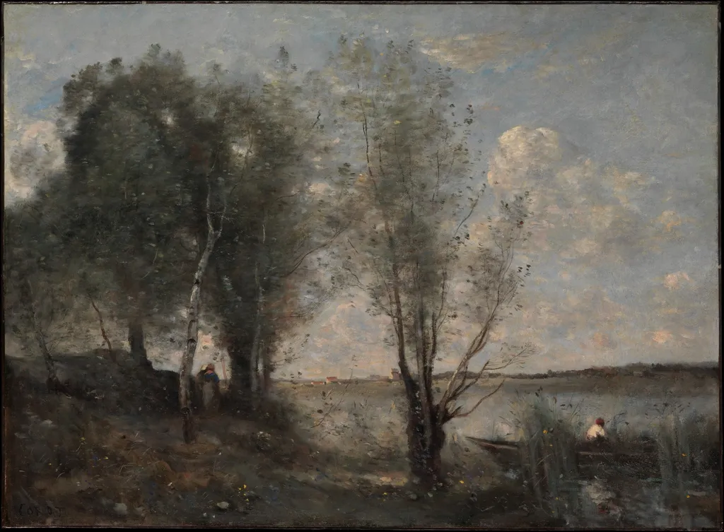 Boatman among the Reeds, by Jean Baptiste Camille Corot, oil, 1865