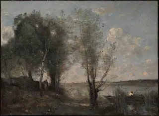 Boatman among the Reeds, by Jean Baptiste Camille Corot, oil, 1865