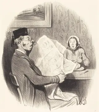Le Format de plus en plus monstre, by Honoré Daumier, ink, 1845