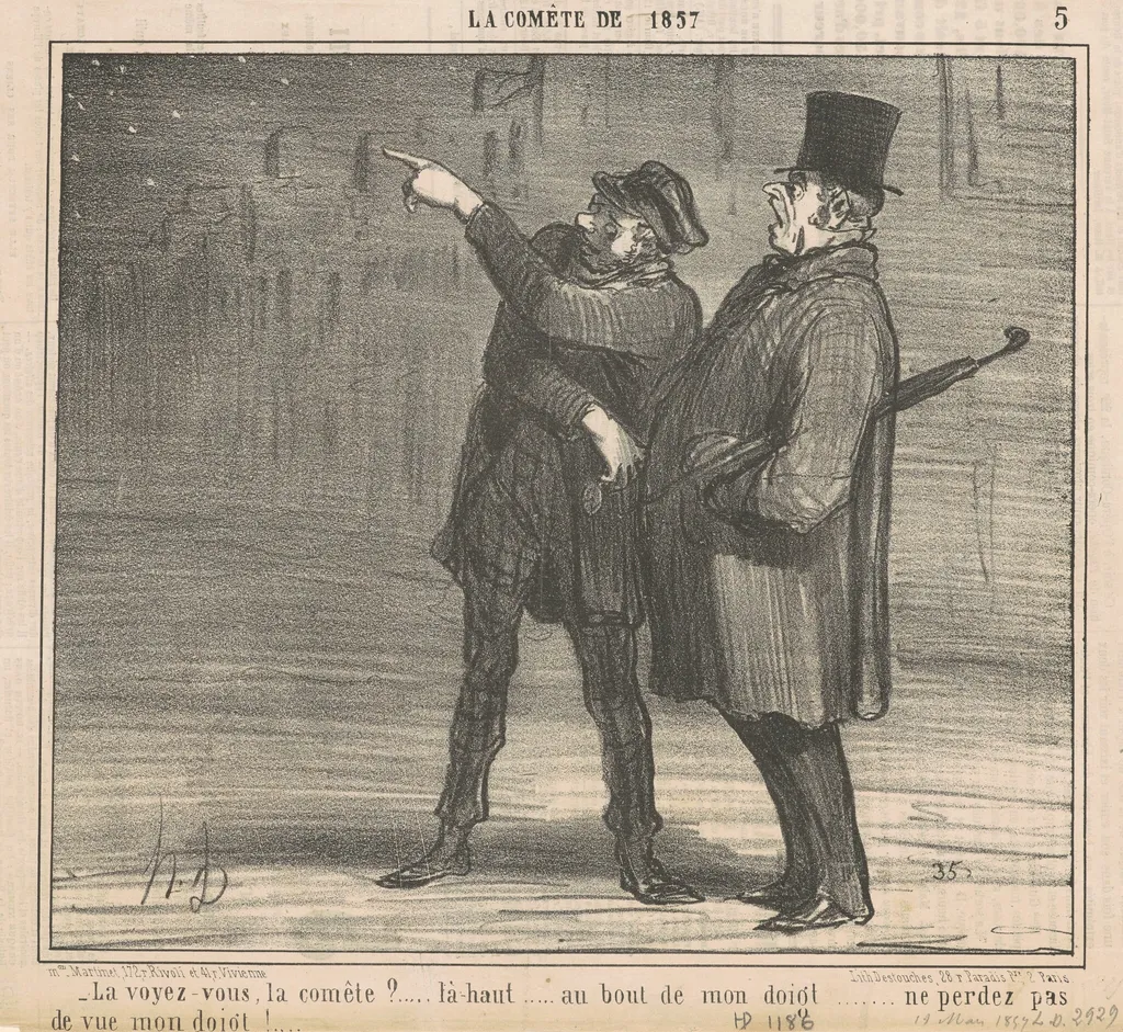 La voyez-vous la comète? ..., by Honoré Daumier, ink, 1857