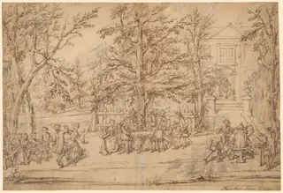 Garden Party at a Country House, by Marcellus Laroon II, ink, 1771