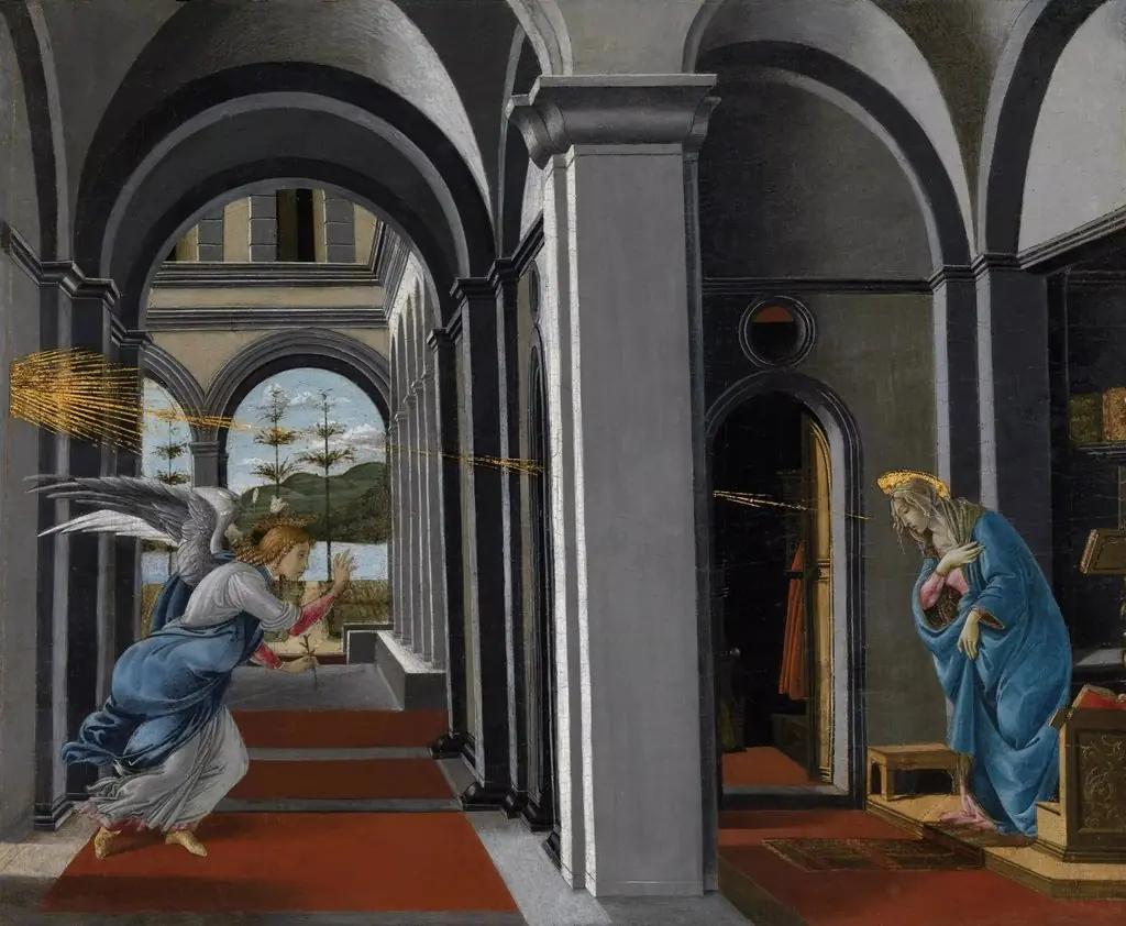 The Annunciation, by Sandro Botticelli, tempera, 1494