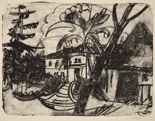 Danish Farm with Manor House, by Ernst Ludwig Kirchner, ink, 1912