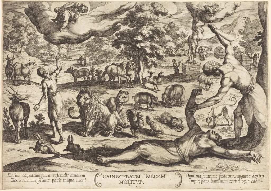 Cain Kills His Brother Abel, by Antonio Tempesta, ink, 1613