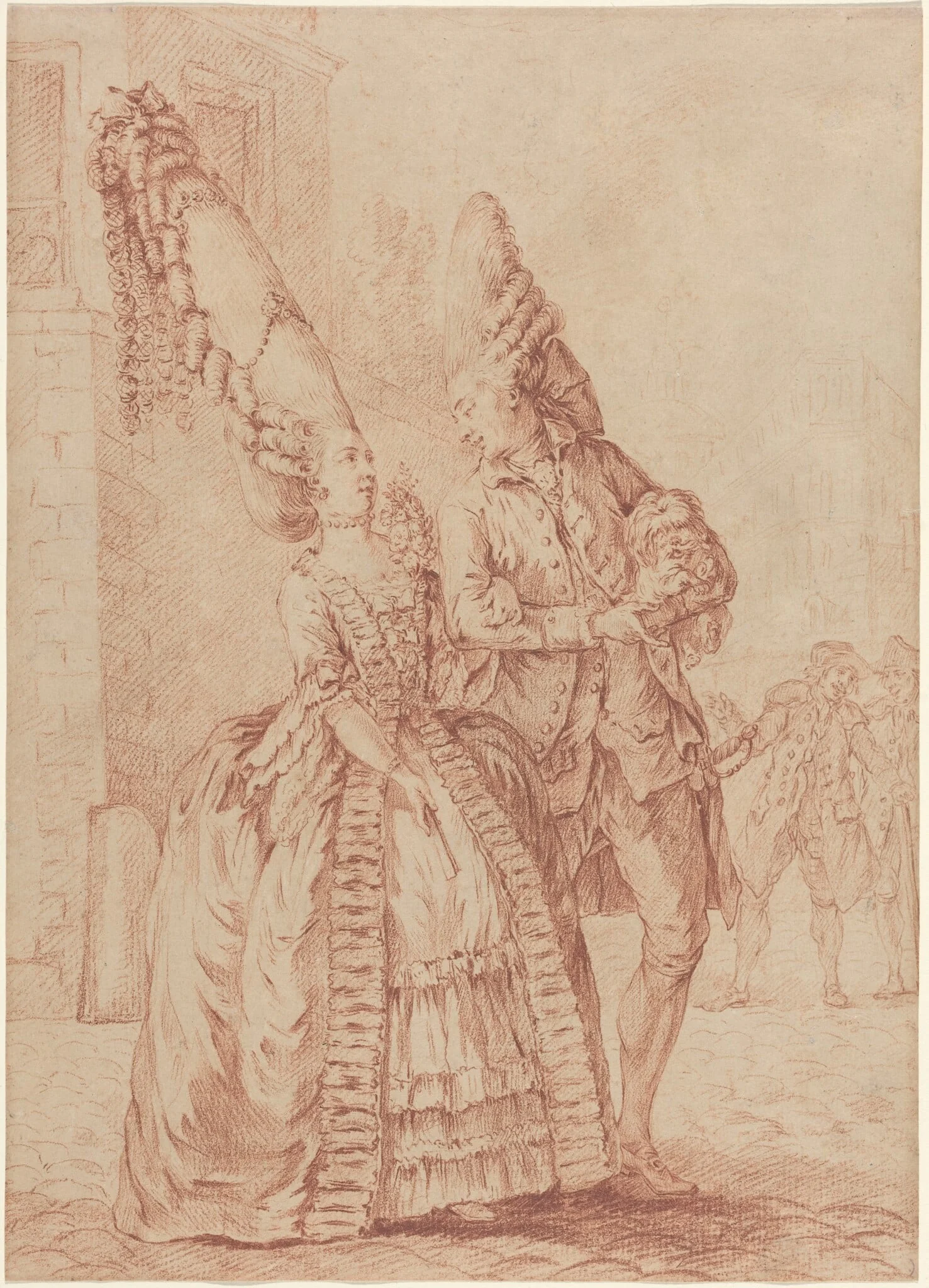 A Lady and Gentleman with Exaggerated Headdresses, detail