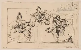 Three studies for a portrait of a Western woman and child, by George Chinnery, 8
