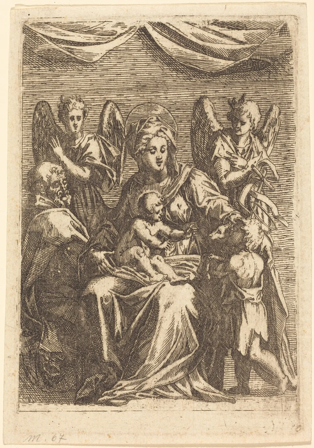 The Holy Family with Two Angels, by Jacques Callot, ink, 1614