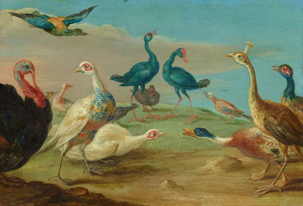 A Landscape with Birds, by Jan van Kessel the Elder, paint, 1665