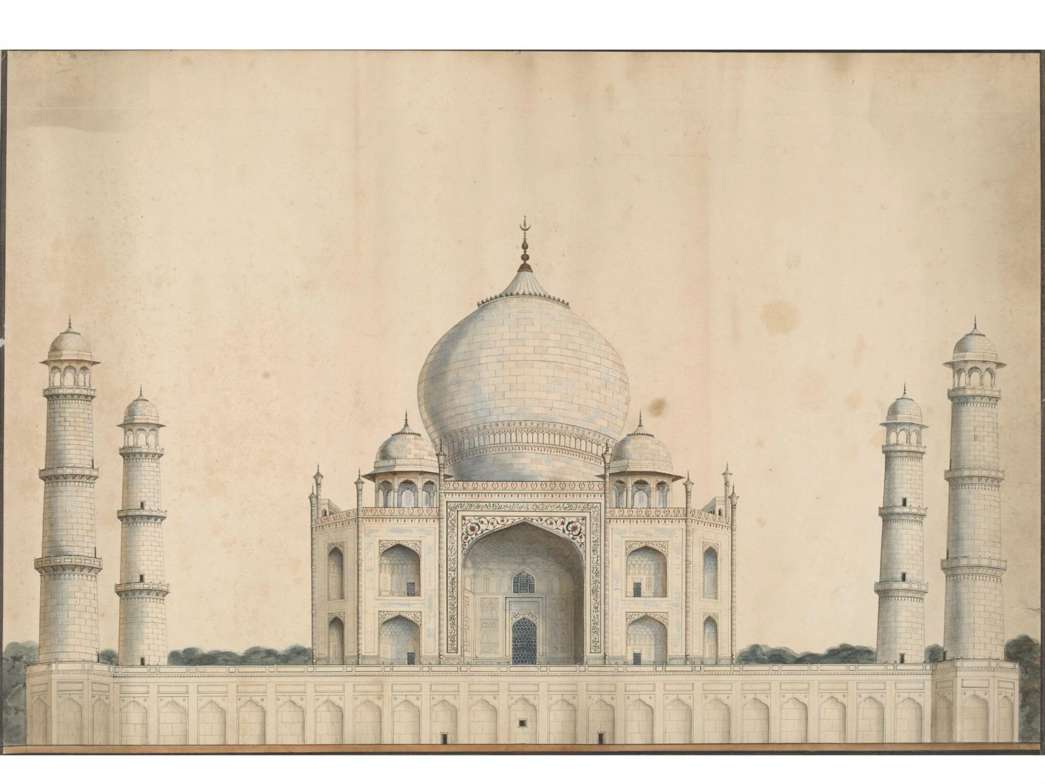 Three drawings of the Taj Mahal, detail