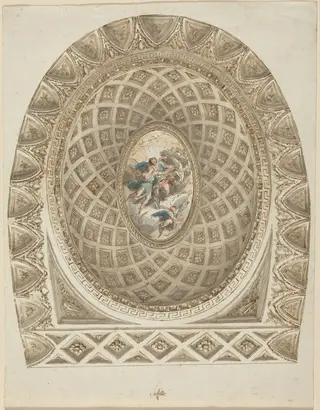 A Coffered Dome with Apollo and Phaeton, by Felice Giani, ink, 1787