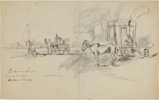 Les Courses de Deauville, by Félix-Hilaire Buhot, ink, 1874