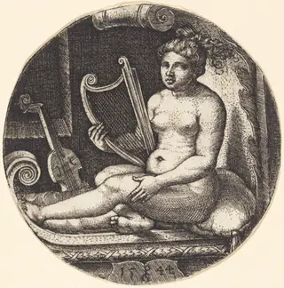 Woman with a Harp, by Georg Pencz, ink, 1544