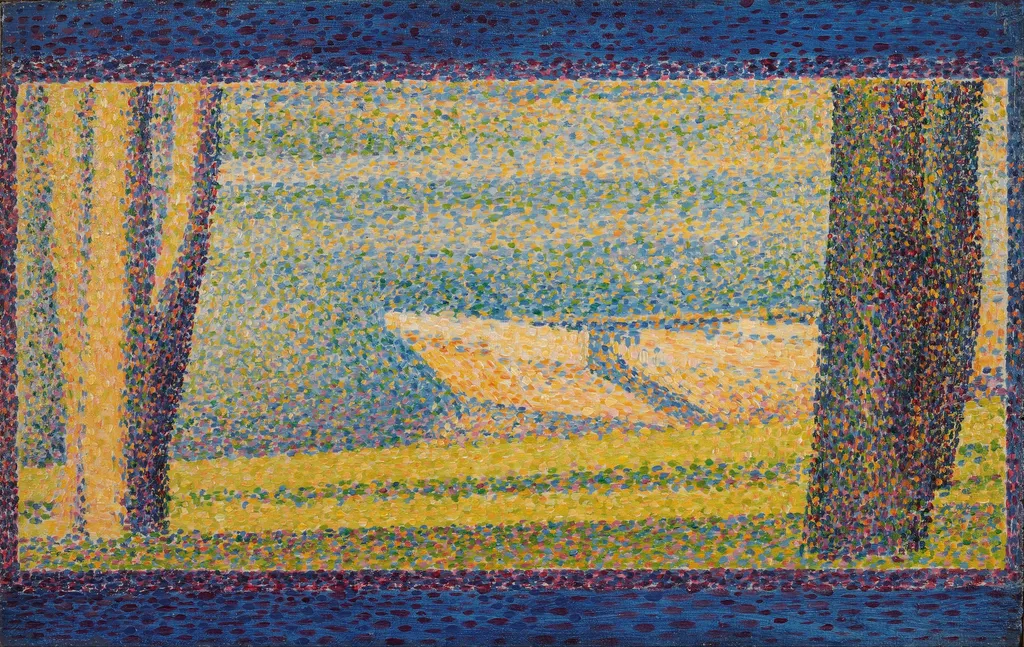 Moored Boats and Trees, by Georges Seurat, oil