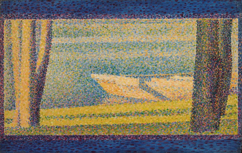 Moored Boats and Trees, by Georges Seurat, oil