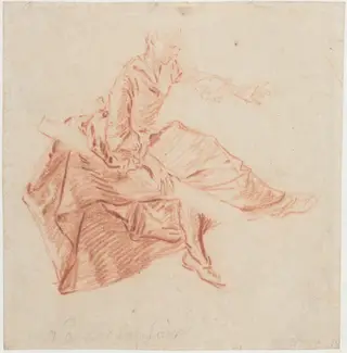 Lady Seated on a See-Saw, by Nicolas Lancret, chalk, 1716