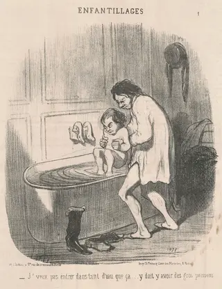 J'veux pas entrer dans tant d'eau ..., by Honoré Daumier, ink, 1851