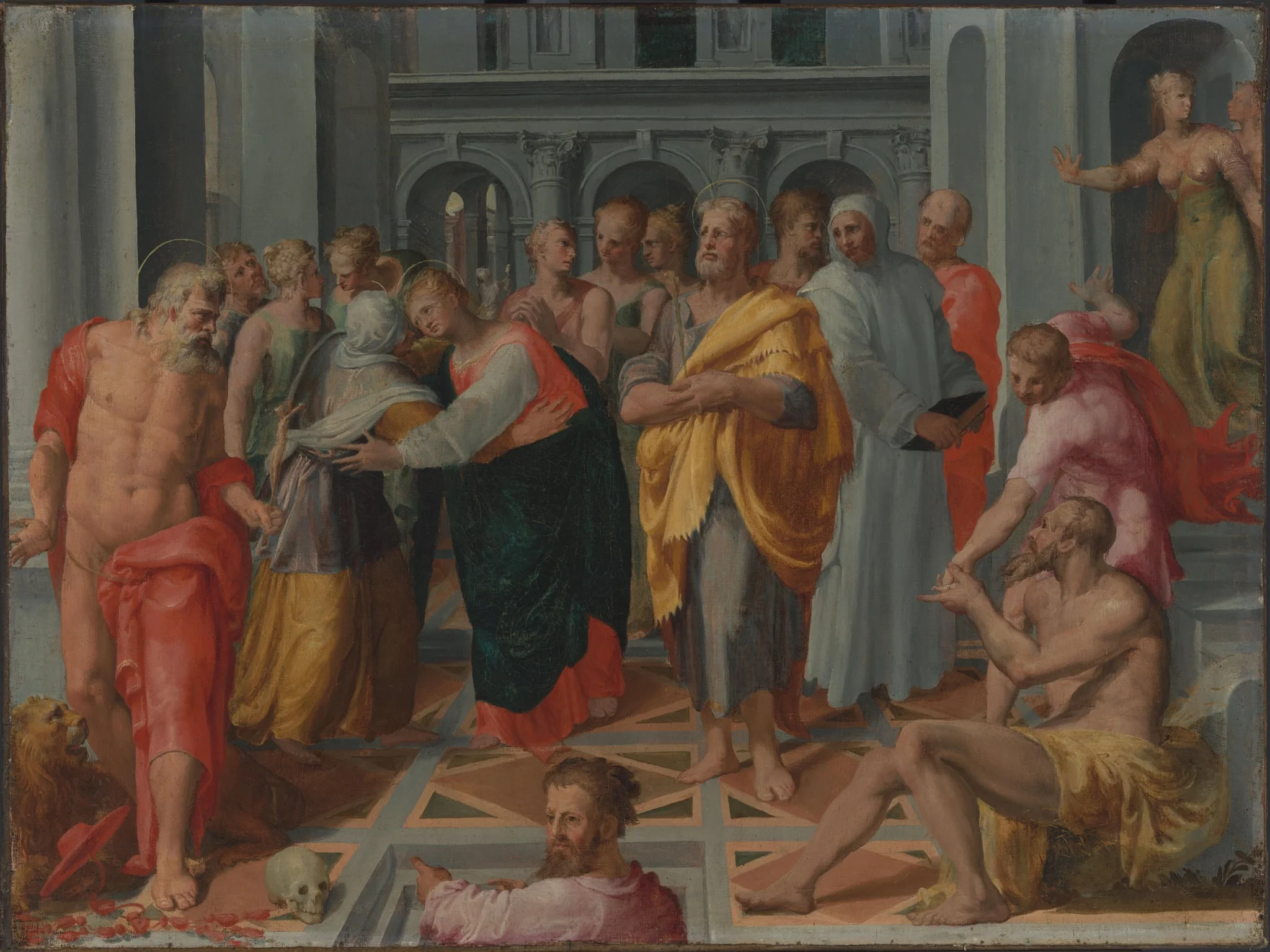 Visitation (Meeting of Mary and Elizabeth in the Presence of Saints Joseph and Jerome), detail
