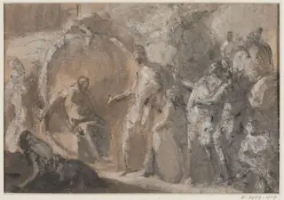 Diogenes visited by Alexander the Great, by Benjamin West, 1738