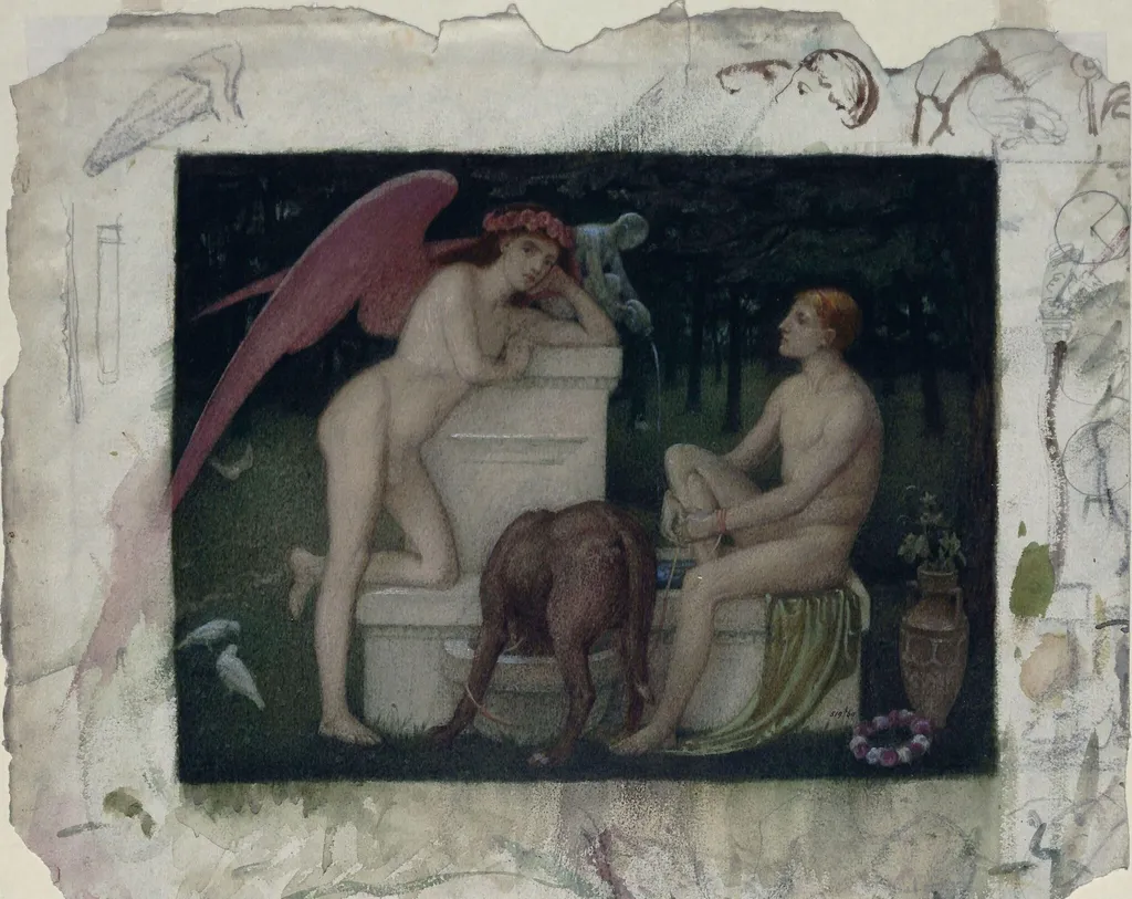 Eros and Ganymede, by Alfred Sacheverell Coke, watercolor, 1869