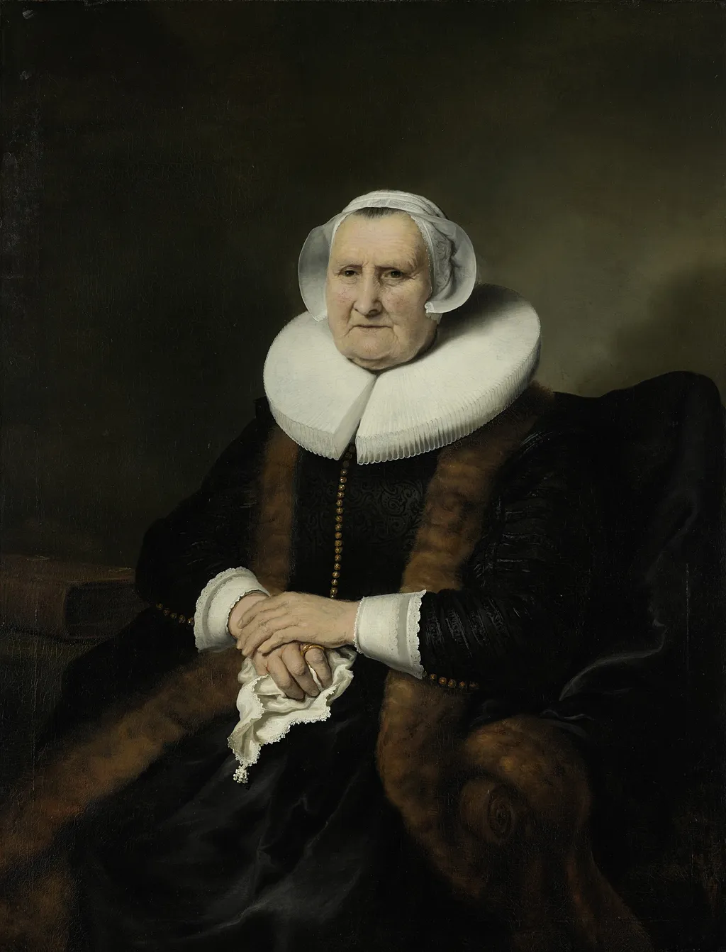 Portrait of an Old Lady, Possibly Elisabeth Bas, by Ferdinand Bol, oil, 1640